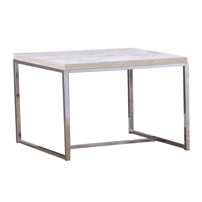Wood and Metal End Table with Sled Base ,White and Silver