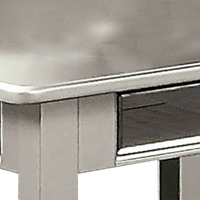 End Table with Open Bottom Shelf and Mirror Panels, Silver