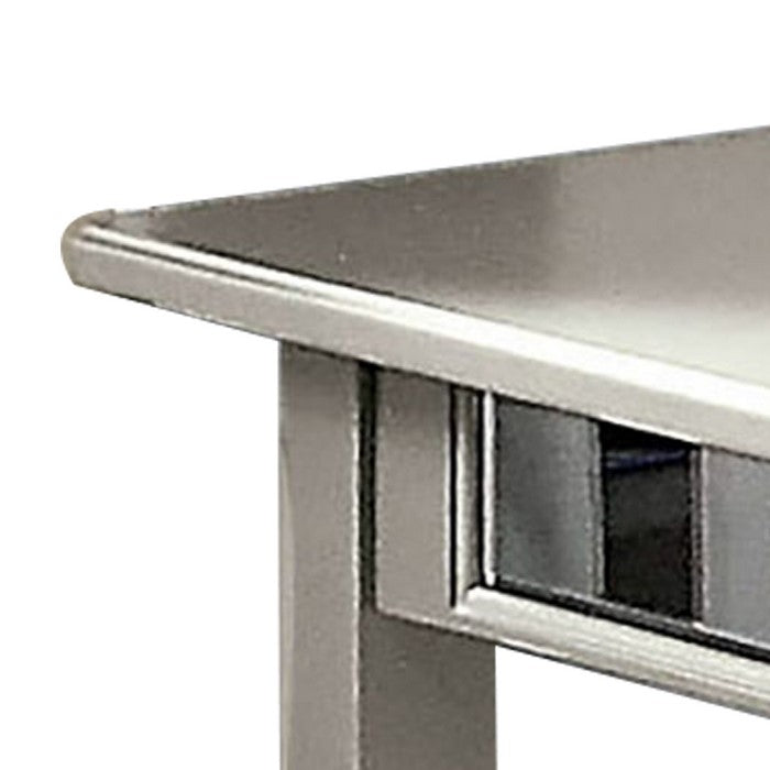 End Table with Open Bottom Shelf and Mirror Panels, Silver