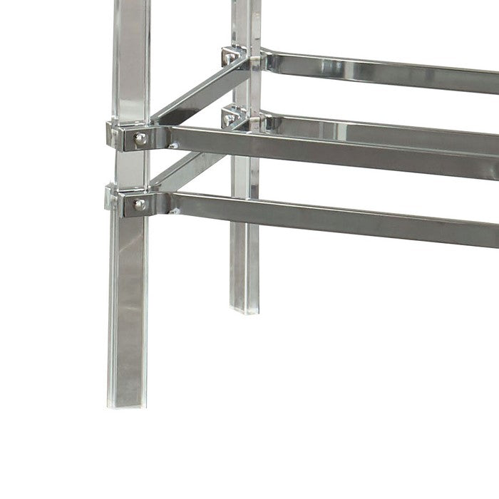 Square Glass and Metal End Table with Tubular Legs, Silver and Clear