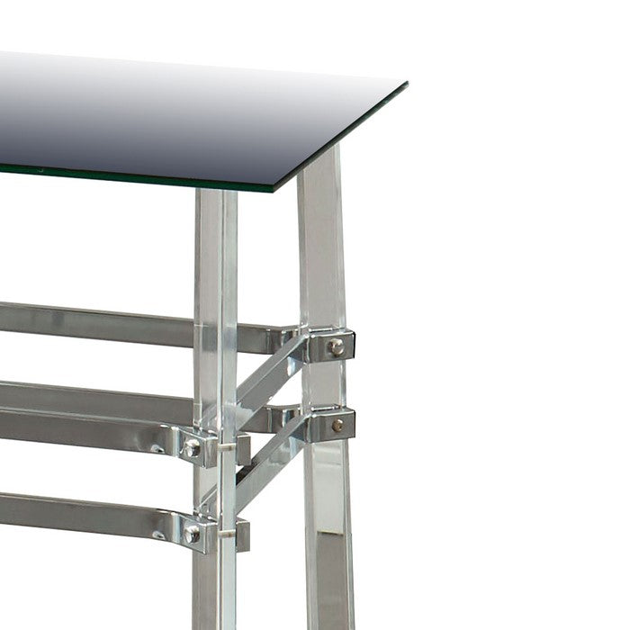 Square Glass and Metal End Table with Tubular Legs, Silver and Clear