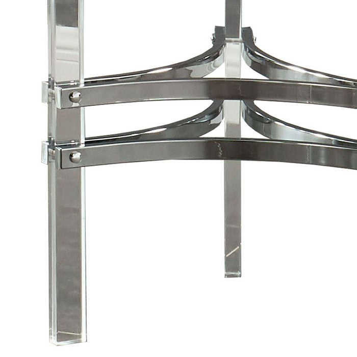 Round End Table with Acrylic Legs and Metal Supports, Silver and Clear