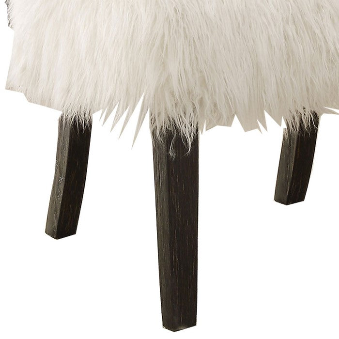 Faux Fur Upholstered Contemporary Wooden Accent Chair, White and Black