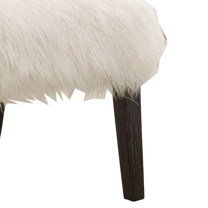 Faux Fur Upholstered Contemporary Wooden Accent Chair, White and Black