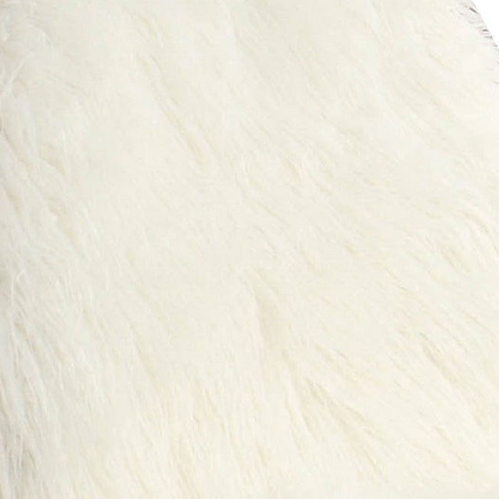 Faux Fur Upholstered Contemporary Metal Accent Chair, White and Gold