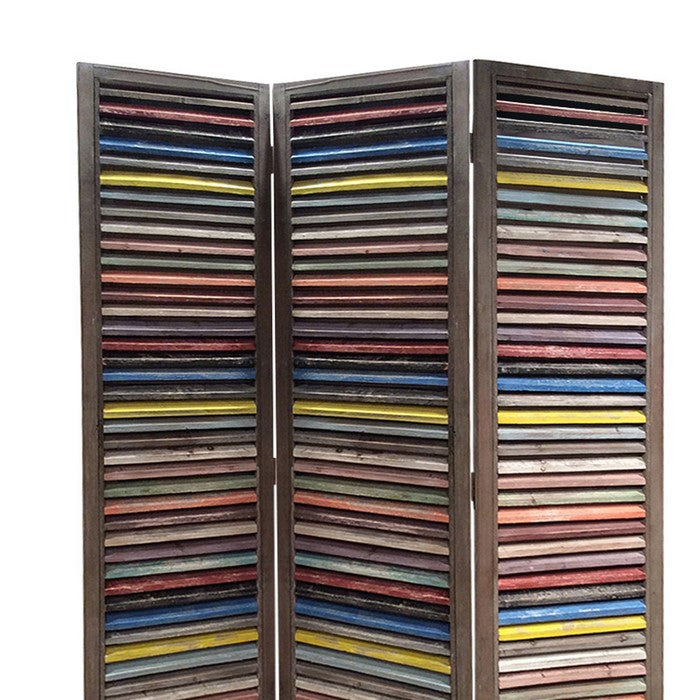 3 Panel Modern Style Foldable Wooden Shutter Screen, Multicolor