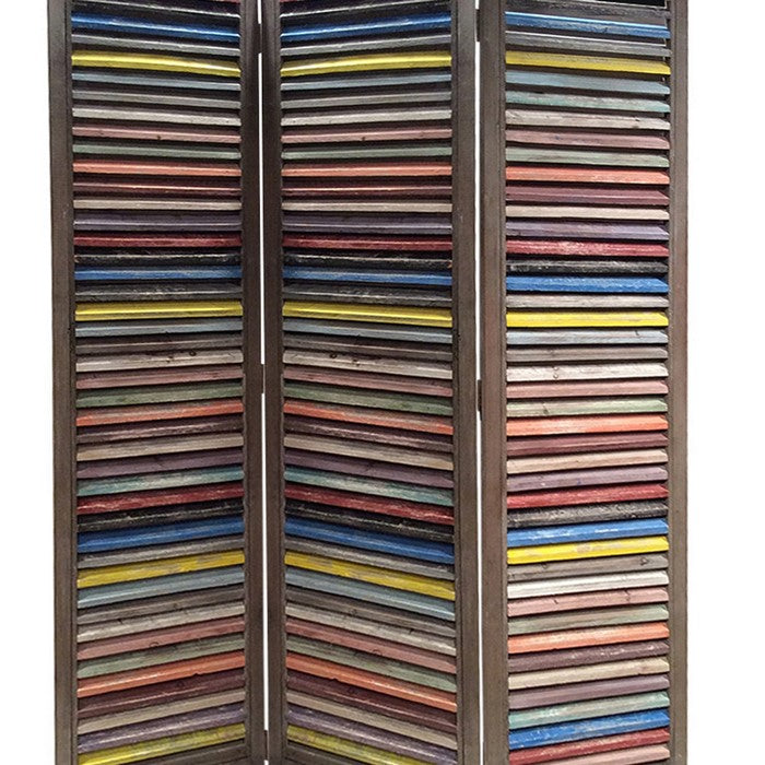 3 Panel Modern Style Foldable Wooden Shutter Screen, Multicolor