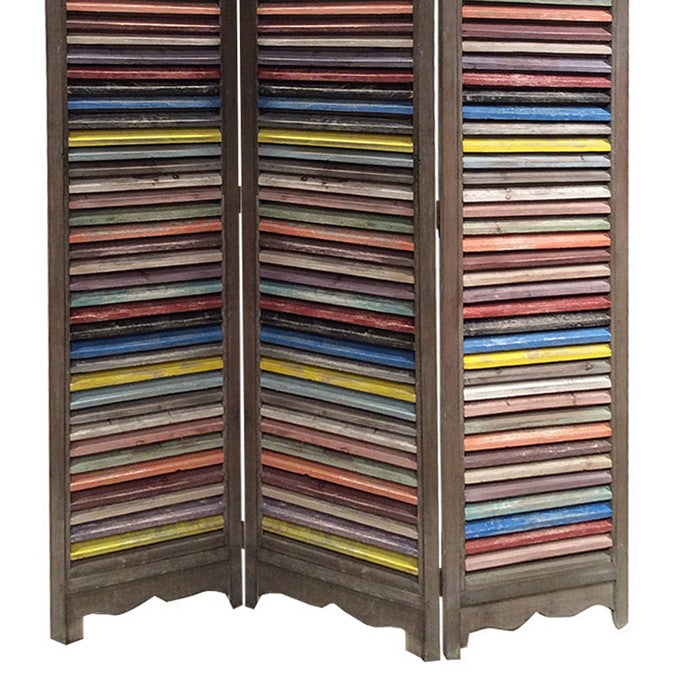 3 Panel Modern Style Foldable Wooden Shutter Screen, Multicolor