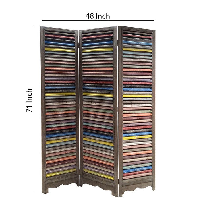 3 Panel Modern Style Foldable Wooden Shutter Screen, Multicolor