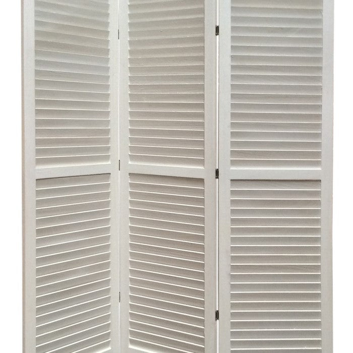 3 Panel Foldable Wooden Shutter Screen with Straight Legs, White
