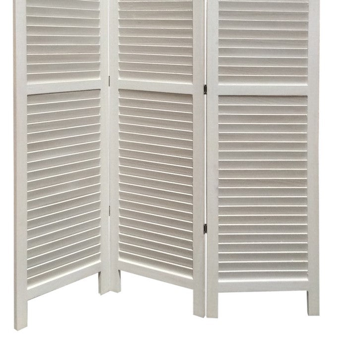 3 Panel Foldable Wooden Shutter Screen with Straight Legs, White