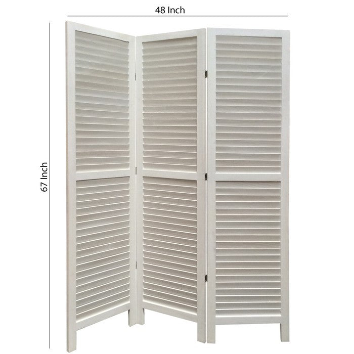 3 Panel Foldable Wooden Shutter Screen with Straight Legs, White