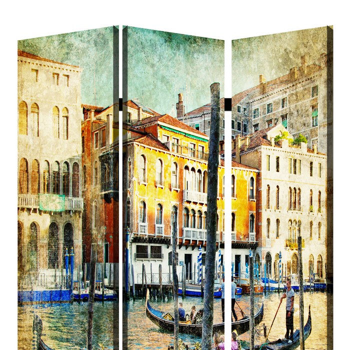 Foldable 3 Panel Canvas Screen with Venice Passage Print, Multicolor