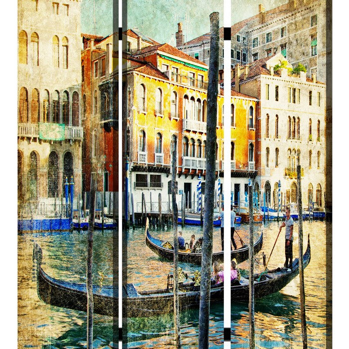 Foldable 3 Panel Canvas Screen with Venice Passage Print, Multicolor