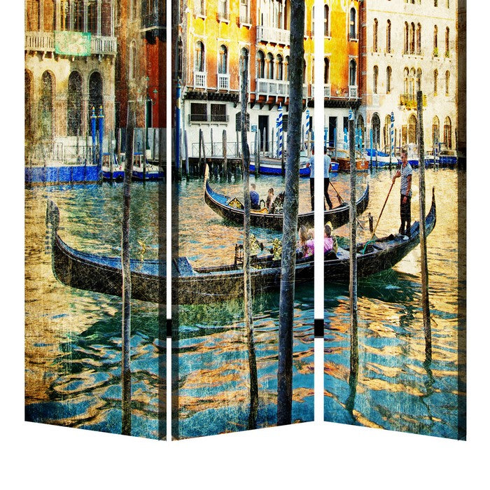 Foldable 3 Panel Canvas Screen with Venice Passage Print, Multicolor