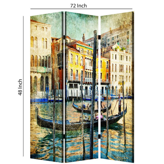 Foldable 3 Panel Canvas Screen with Venice Passage Print, Multicolor