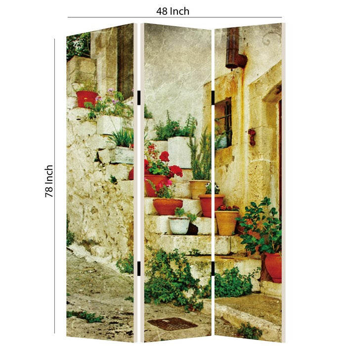 Foldable 3 Panel Canvas Screen with Spanish Tidings Print, Multicolor