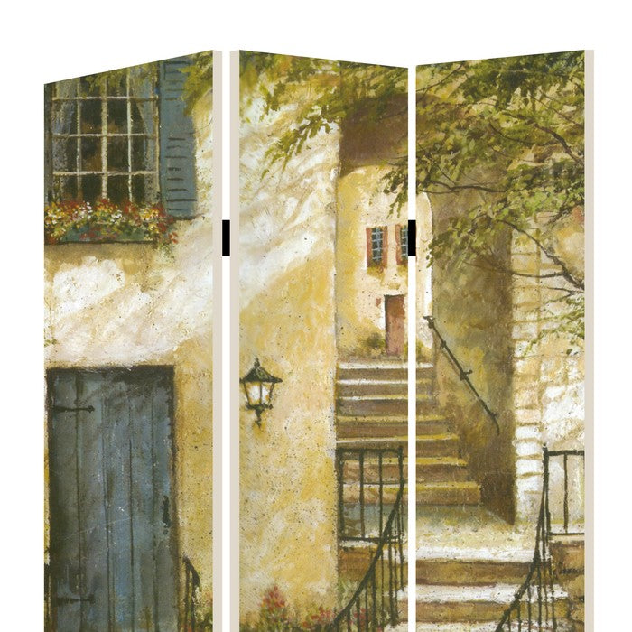 Foldable 3 Panel Canvas Screen with Europe Promenade Print, Multicolor