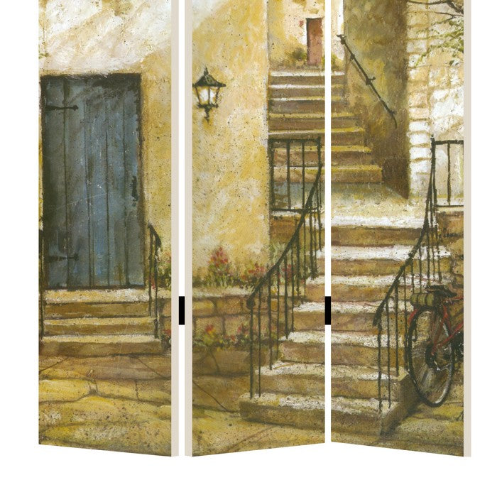 Foldable 3 Panel Canvas Screen with Europe Promenade Print, Multicolor