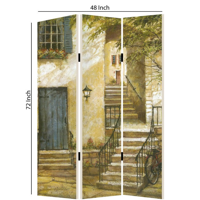Foldable 3 Panel Canvas Screen with Europe Promenade Print, Multicolor