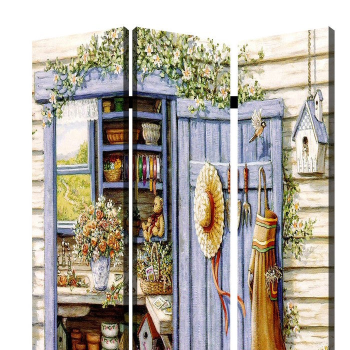 3 Panel Foldable Canvas Screen with Country Living Print, Multicolor