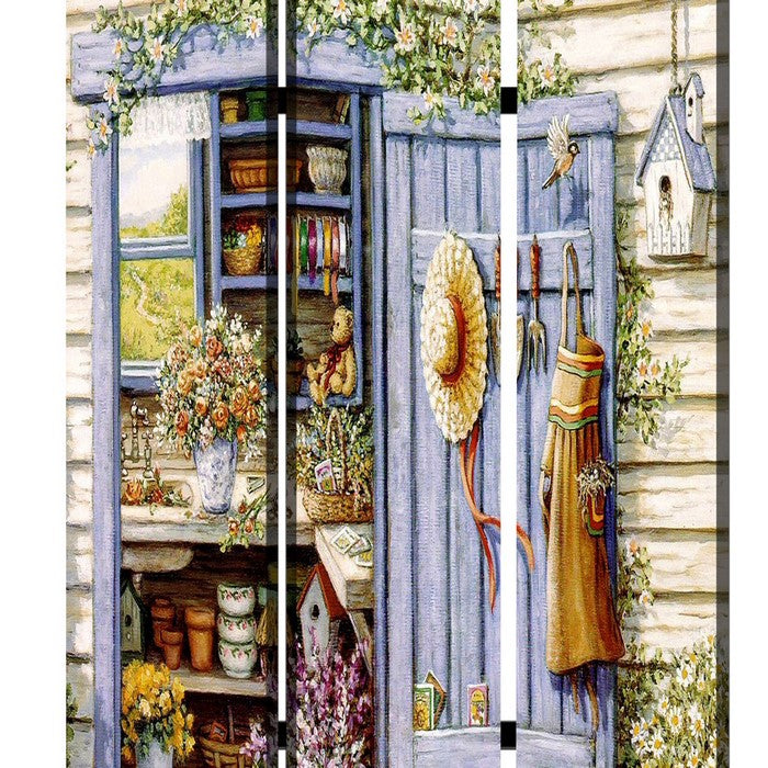 3 Panel Foldable Canvas Screen with Country Living Print, Multicolor