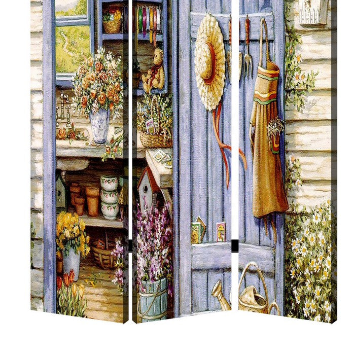 3 Panel Foldable Canvas Screen with Country Living Print, Multicolor