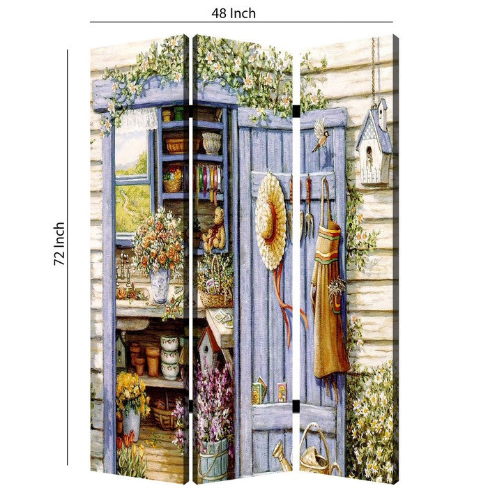 3 Panel Foldable Canvas Screen with Country Living Print, Multicolor