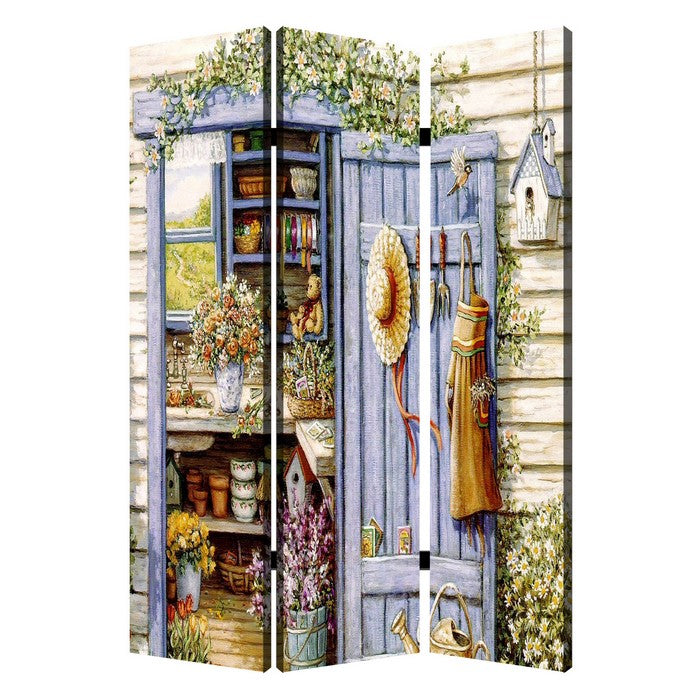 3 Panel Foldable Canvas Screen with Country Living Print, Multicolor