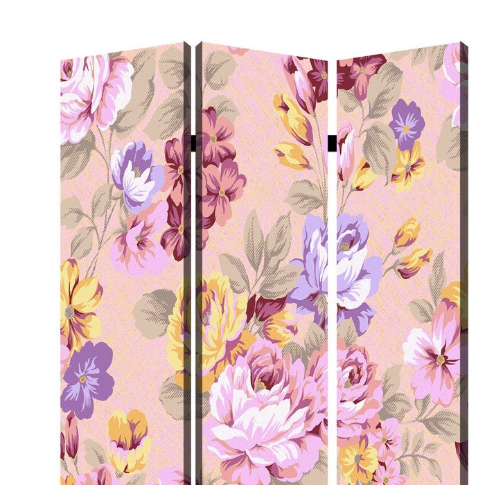 Foldable 3 Panel Canvas Screen with Floral Print, Multicolor