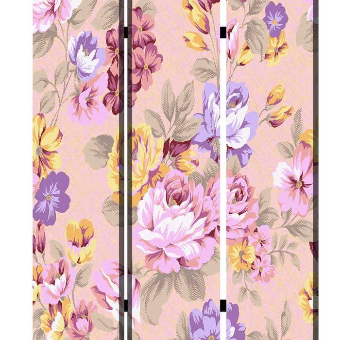 Foldable 3 Panel Canvas Screen with Floral Print, Multicolor