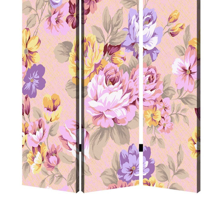Foldable 3 Panel Canvas Screen with Floral Print, Multicolor