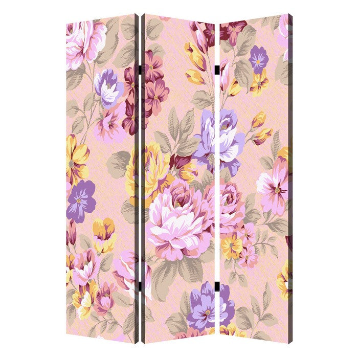Foldable 3 Panel Canvas Screen with Floral Print, Multicolor