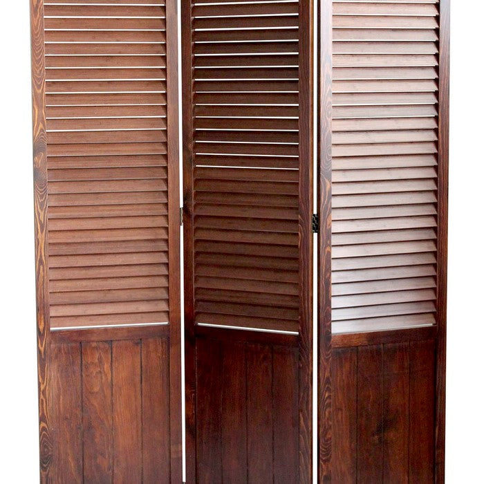 Traditional Foldable Wooden Shutter Screen with 3 Panels, Brown