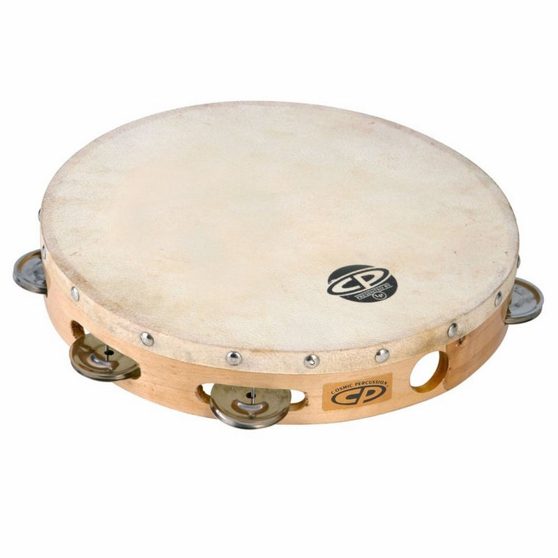 CP379 10" Wood Tambourine, Headed, Single Row Jingles