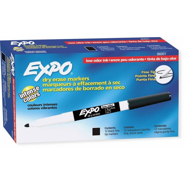 EXPO 86001 Low Odor Dry Erase Marker, Fine Point, Black (Pack of 12)