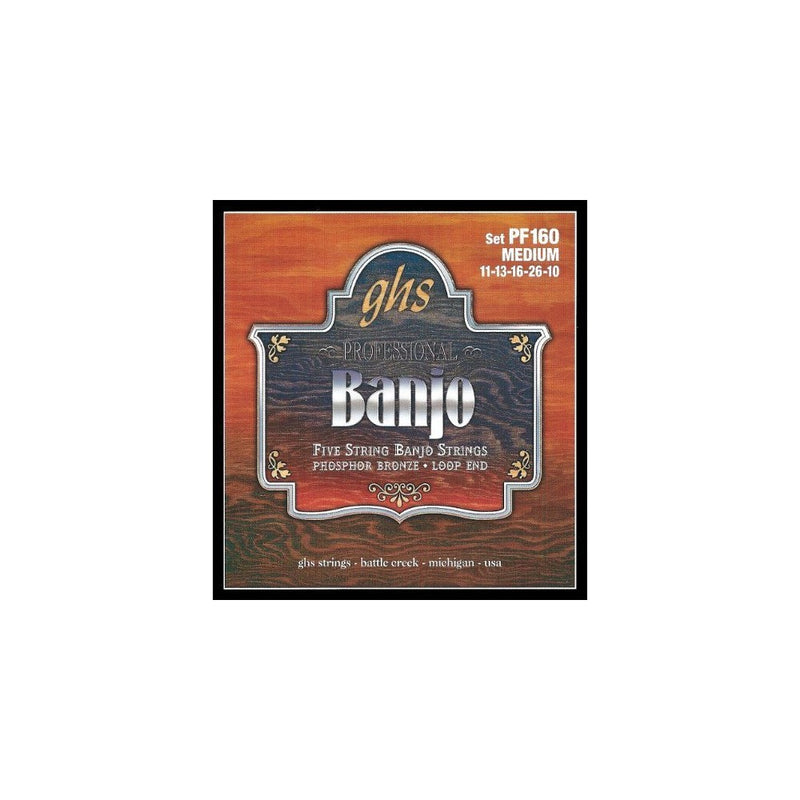GHS Strings PF160 5-String Banjo Strings, Phosphor Bronze, Medium (.011-.026)