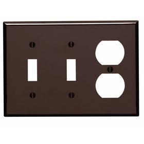 Leviton 85021 3-Gang 2-Toggle 1-Duplex Device Combination Wallplate, Standard Size, Thermoset, Device Mount, Brown