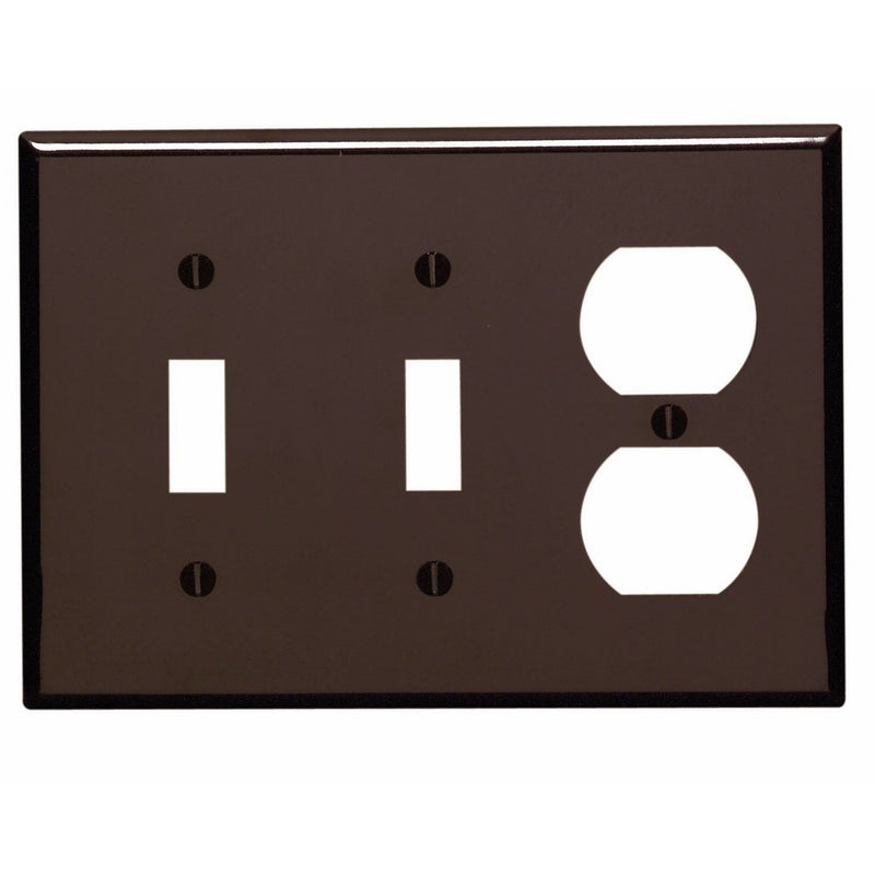 Leviton 85021 3-Gang 2-Toggle 1-Duplex Device Combination Wallplate, Standard Size, Thermoset, Device Mount, Brown