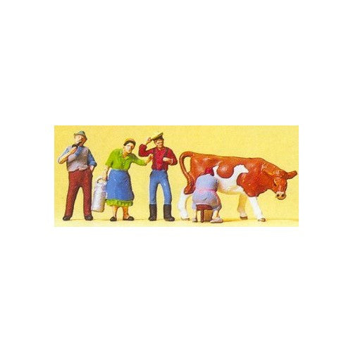 Farmers w/Cow (4) HO Scale Preiser Models