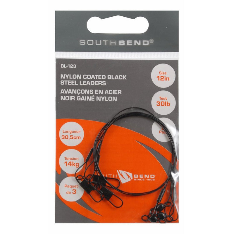 South Bend Black Nylon Coated Steel Leader 12-Inch (Black)