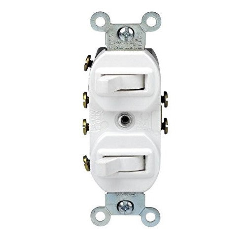 Leviton 5243 15 Amp, 120/277 Volt, Duplex Style Two 3-Way Combination Switch, Commercial Grade, White