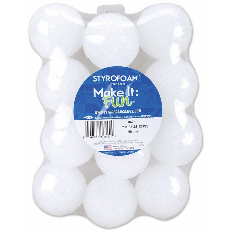 Floracraft Styrofoam Balls, 2-Inch, White, 12 Per Package