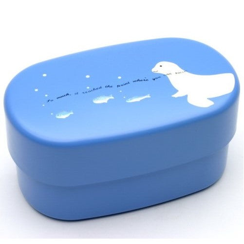 Kotobuki 2-Tiered Bento Box, Blue Seal/Fish