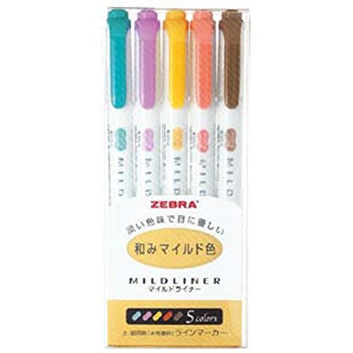 Zebra RC5 Highlighter Mildliner, 5 Color Set (WKT7-5C-RC)