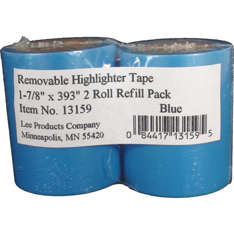 Lee Removable Highlighter Tape, 1-7/8 Wide x 393" Long, 2-Roll Refill Pack, Blue (13159)