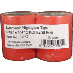 Lee Removable Highlighter Tape, 1-7/8 Wide x 393" Long, 2-Roll Refill Pack, Orange (13157)