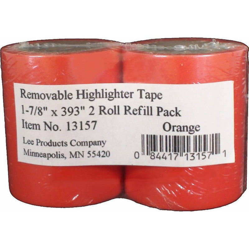 Lee Removable Highlighter Tape, 1-7/8 Wide x 393" Long, 2-Roll Refill Pack, Orange (13157)