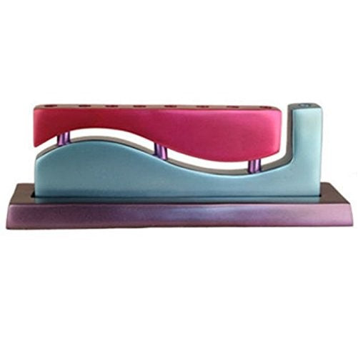 Anodized Aluminum Violet and Turquoise "Wave" Hanukkah Menorah By Yair Emanuel