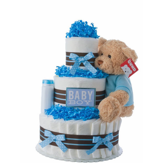 Diaper Cake - Darling Boy Theme Handmade By Lil Baby Cakes - Baby Boy Gift - Makes a Great Baby Shower Centerpiece